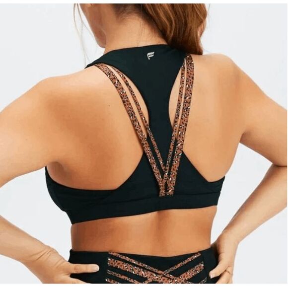 Fabletics | Black w/ Leo Straps Kessler Sports Bra | Large, MSRP $60 - Picture 1 of 8
